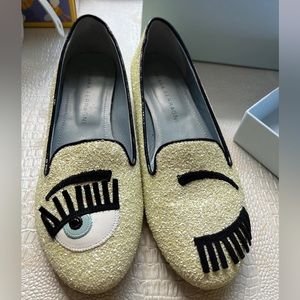 Chiara Ferragni Flirting Eye Glittered Loafers Women US 6 - Yellow/White
